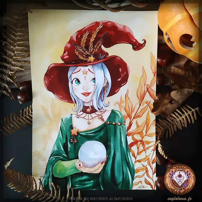 Aquarelle Sorcière Crystal divination